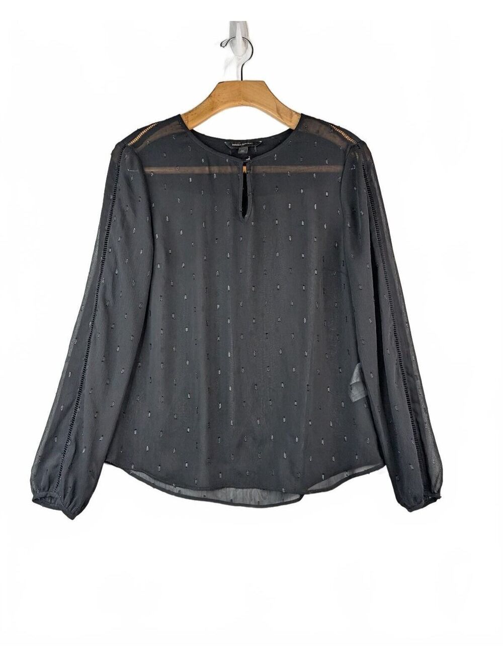 Banana Republic Black Sheer Long-Sleeve Blouse Petite Medium